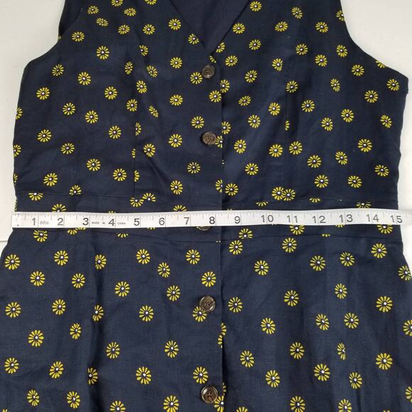 J Crew Navy Blue Yellow Flowers Sleeveless Linen Blend Dress Lovely Size 8 - Picture 6 of 9